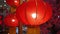 Tracking view illuminated red Chinese lantern decoration