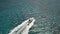 Tracking white modern motor yacht sailboat sail voyage blue sea ocean water on resort