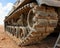 Tracks of the Israeli Magach tank in the desert cl