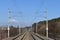 Traction power line rail corridor. Railroad tracks.