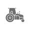 Tractor, agrimotor, heavy agricultural machinery grey icon.
