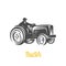Tractor. Black and white illustration.