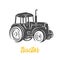 Tractor. Black and white illustration.