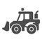 Tractor with bucket solid icon, heavy equipment concept, Backhoe sign on white background, Backhoe loader tractor icon