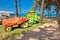 Tractor camping in mediterranean beach camp