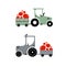 Tractor with Cart with tomatoes. Vector Illustration.