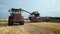 Tractor drives toward to camera on wheat field