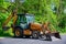tractor excavator yellow bulldozer wheel shovel heavy big