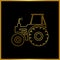 Tractor farm machinery vehicle vector golden outline illustration