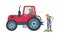 Tractor and Farmer with Rake Vector Illustration