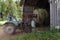 Tractor forklift mover, used to load round bale hay.