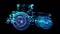 Tractor. Glow points formation of 3d Model tractor. Rotating 360 Degree. 4k animation. Loop seamless