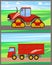 Tractor and Grain Truck Set Vector Illustration