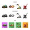 Tractor, hay balancer and other agricultural devices. Agricultural machinery set collection icons in cartoon,flat