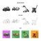 Tractor, hay balancer and other agricultural devices. Agricultural machinery set collection icons in flat,outline