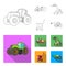 Tractor, hay balancer and other agricultural devices. Agricultural machinery set collection icons in outline,flat style