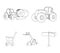 Tractor, hay balancer and other agricultural devices. Agricultural machinery set collection icons in outline style