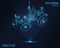 Tractor hologram. Holographic projection of the tractor. A flickering energy stream of particles. Scientific design minitractor