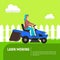 Tractor lawn mowing concept background, flat style