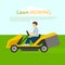 Tractor lawn mowing concept background, flat style