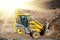 Tractor loader backhoe digger loader on a construction site with blue sky and dramatic clouds