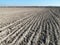 Tractor plowed field and arable