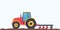 Tractor plowing the field. Agriculture concept. Farm Machine. Side view of modern tractor with plow. Vector illustration