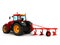 Tractor plowing red 3d render on white background