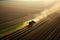 Tractor Plowing Vast Field Of Fertile Soil, Drone View. Generative AI