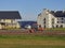 A Tractor preparing the new practise putting Green ahead of the 147th Golf Open Championship being held in Carnoustie.