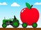 Tractor pulling a huge apple
