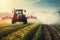 tractor spray pesticide on agricultural field