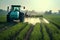 tractor spray pesticide on agricultural field