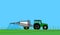 Tractor spraying silhouette on cartoon background