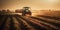 Tractor sprays pesticides on corn fields. Generative AI