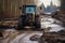 Tractor Struggling in Muddy Terrain.