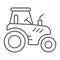 Tractor thin line icon, transportation and agriculture, harvest machine sign, vector graphics, a linear pattern on a