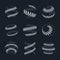 Tractor tire print vector logo collection. Wheel traces icon set on dark background