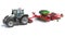 Tractor with Trailed Disc Harrow farm equipment 3D rendering on white background