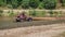 Tractor transporting cut wood along river Valea Vaserului