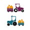 Tractor with a truck carries pumpkins. Vector illustration.
