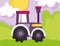 Tractor truck machine grass sun clouds farm cartoon