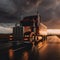 Tractor trucks are used to transport goods on highways.generative ai