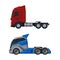 Tractor Unit as Heavy-duty Towing Engine for Hauling Semi-trailer Side View Vector Set