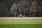 Tractor working in front of a large forest in the Salzkammergut, Austria, Europe