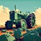 Tractor works a field with cabbage, agriculture, growing vegetables,