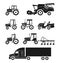 Tractors and combine harvesters vector icons set