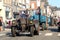 Tractors driving through the main street in ErnÃ©e, Mayenne, France at the Foire st Gregoire 2018