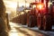 Tractors Line Up in Protest on the street.