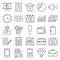 Trade Isolated Vector Icons set consist with building, graph, team, dollar, pie graph, shade, wallet, portfolio and calculator